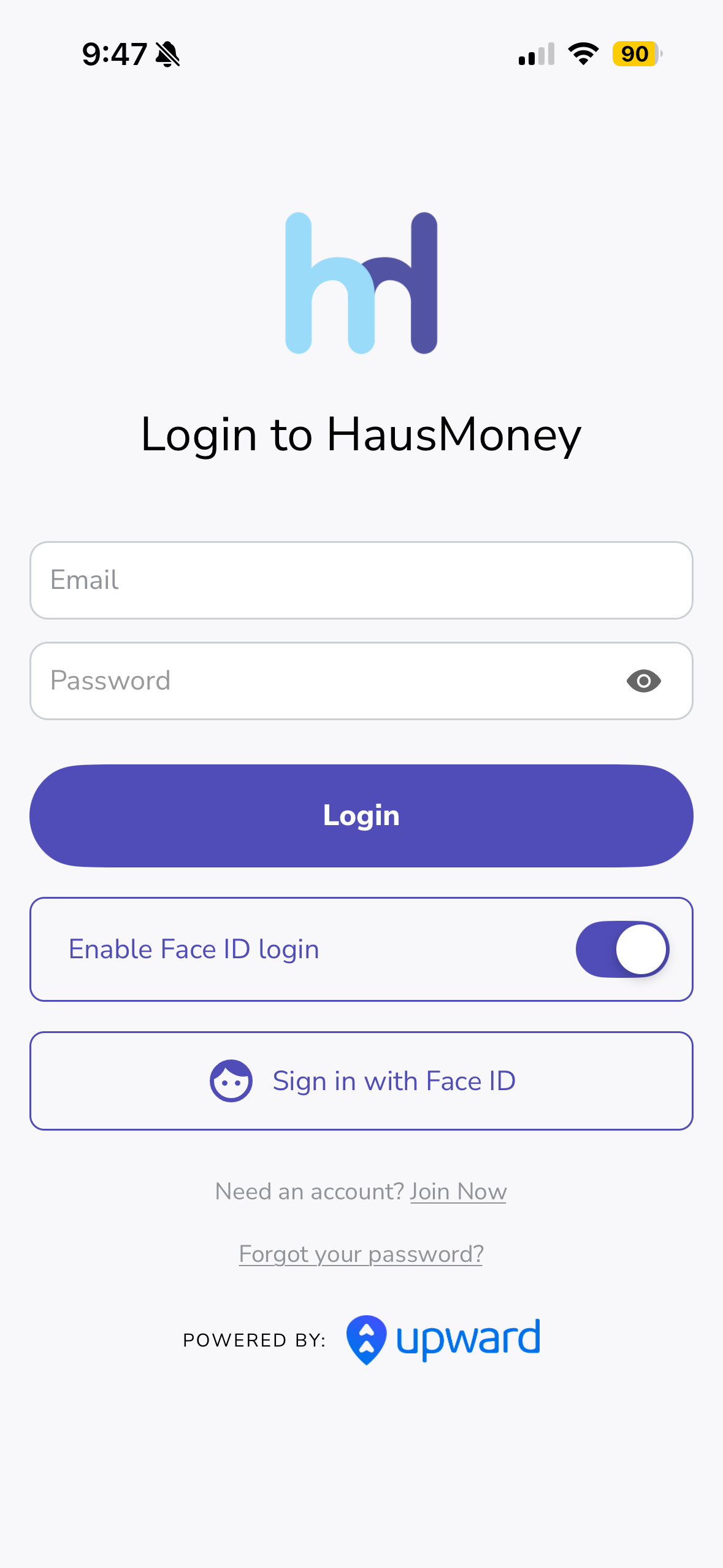 HausMoney Face ID login screen