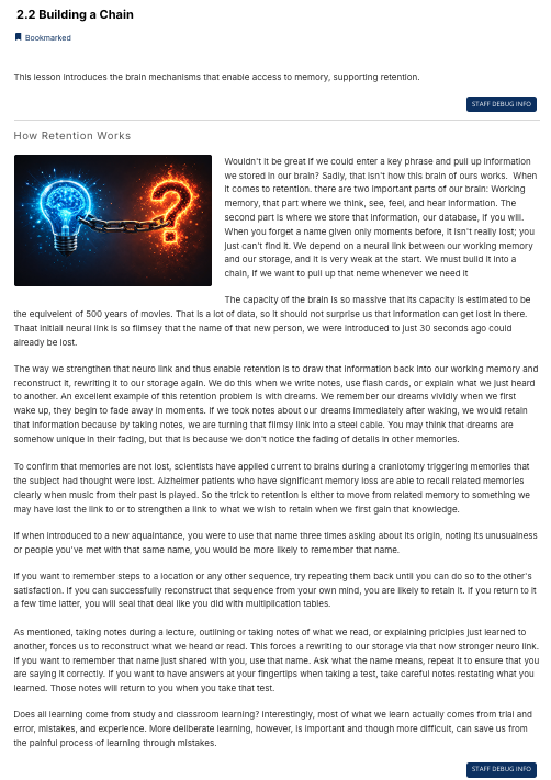 Lesson 2.2 showing dense continuous paragraphs with no subheadings